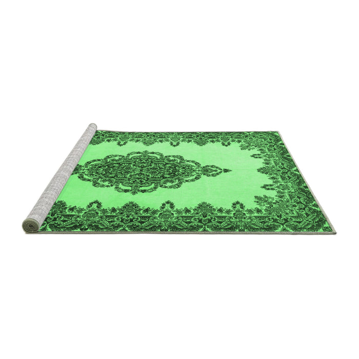 Sideview of Machine Washable Medallion Emerald Green Traditional Area Rugs, wshtr1731emgrn