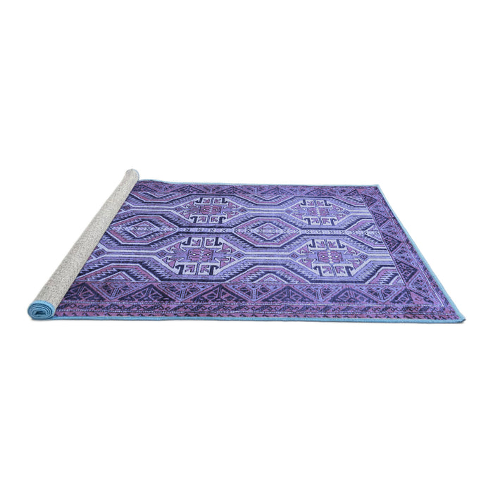 Sideview of Machine Washable Persian Blue Traditional Rug, wshtr1732blu