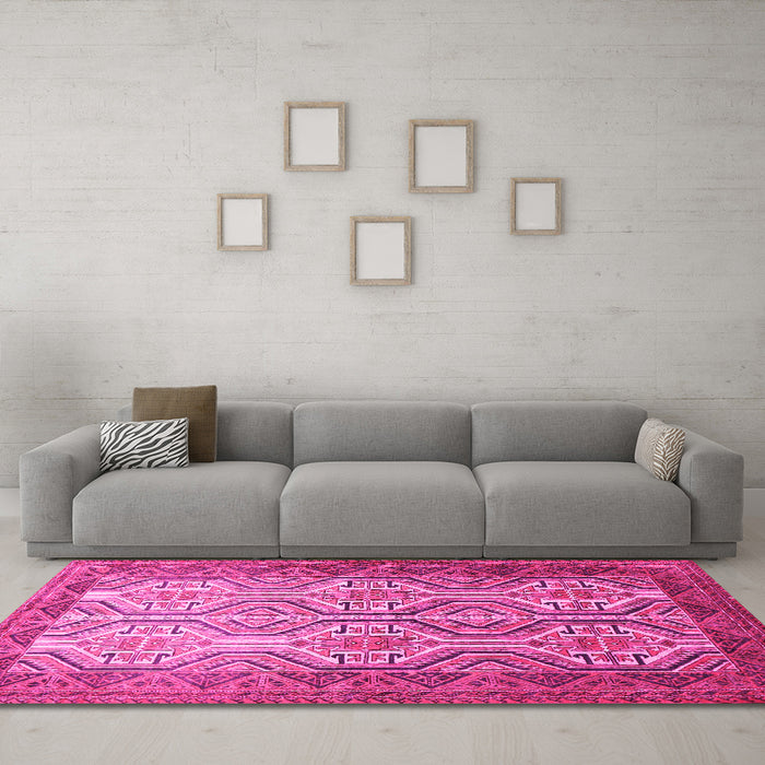 Machine Washable Persian Pink Traditional Rug in a Living Room, wshtr1732pnk