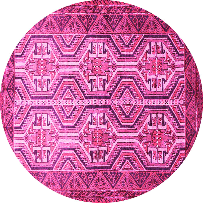 Round Machine Washable Persian Pink Traditional Rug, wshtr1732pnk