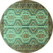 Round Machine Washable Persian Turquoise Traditional Area Rugs, wshtr1732turq