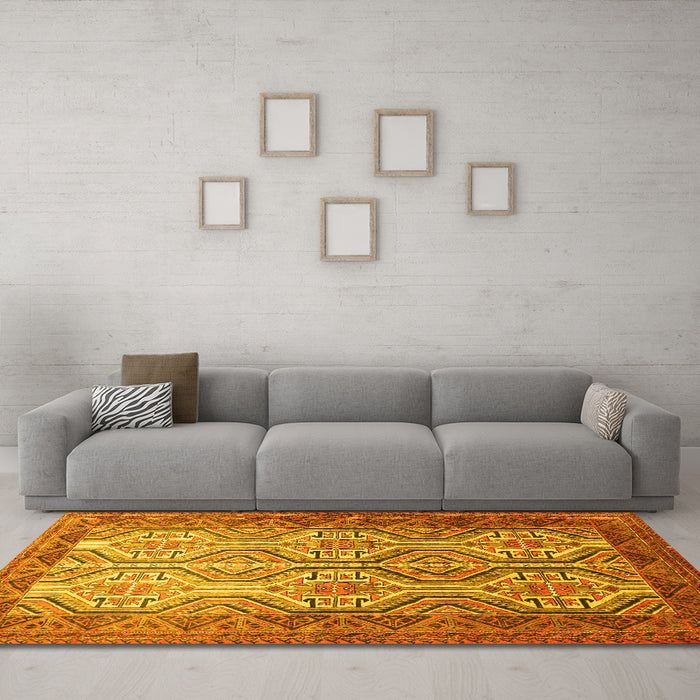 Machine Washable Persian Yellow Traditional Rug in a Living Room, wshtr1732yw