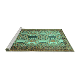 Sideview of Machine Washable Persian Turquoise Traditional Area Rugs, wshtr1732turq