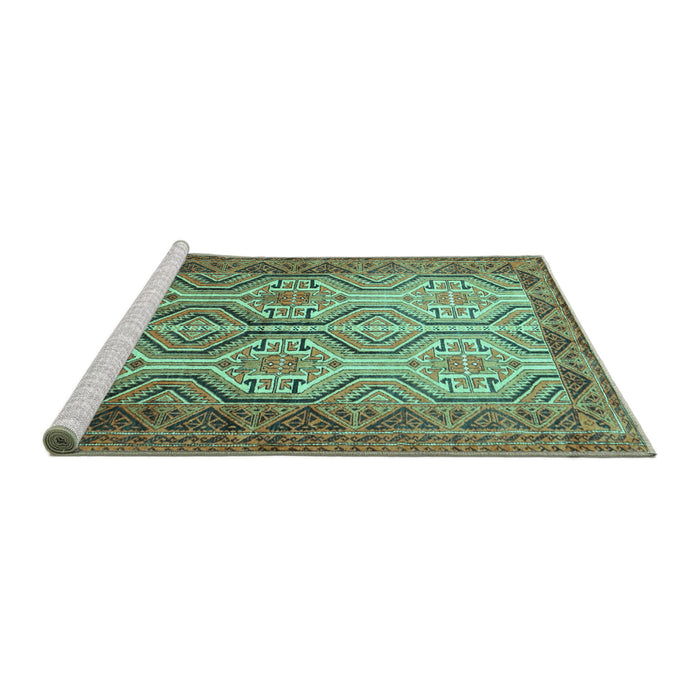 Sideview of Machine Washable Persian Turquoise Traditional Area Rugs, wshtr1732turq
