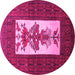 Round Machine Washable Persian Pink Traditional Rug, wshtr1733pnk