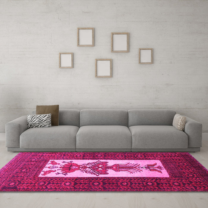 Machine Washable Persian Pink Traditional Rug in a Living Room, wshtr1733pnk