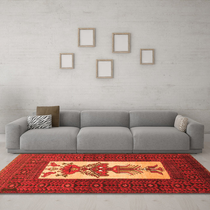 Machine Washable Persian Orange Traditional Area Rugs in a Living Room, wshtr1733org
