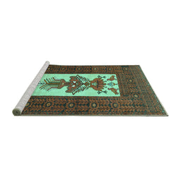 Sideview of Machine Washable Persian Turquoise Traditional Area Rugs, wshtr1733turq