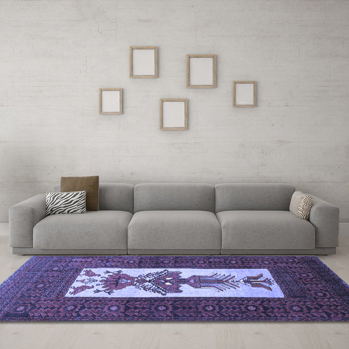 Machine Washable Persian Blue Traditional Rug in a Living Room, wshtr1733blu