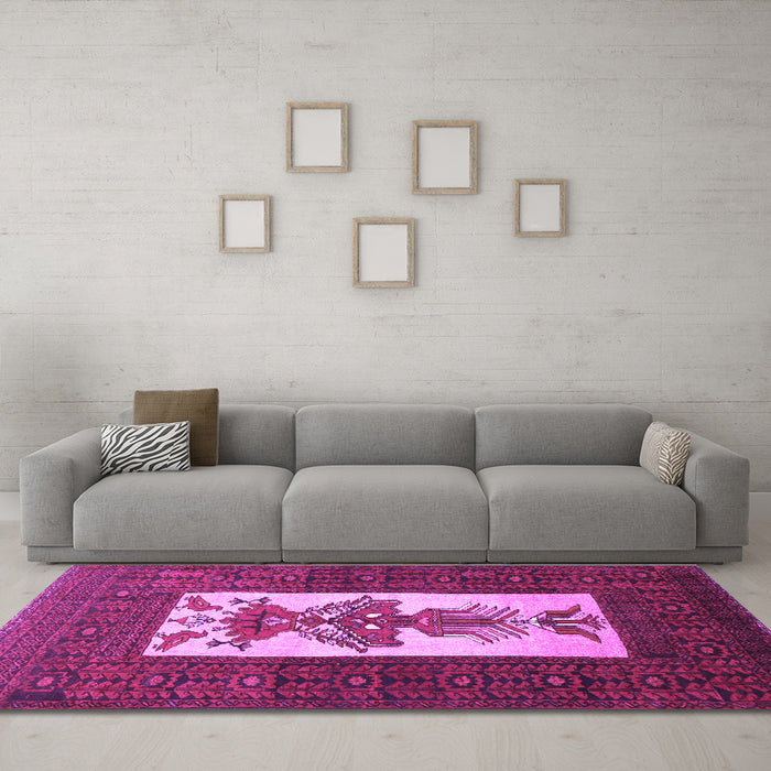 Machine Washable Persian Purple Traditional Area Rugs in a Living Room, wshtr1733pur