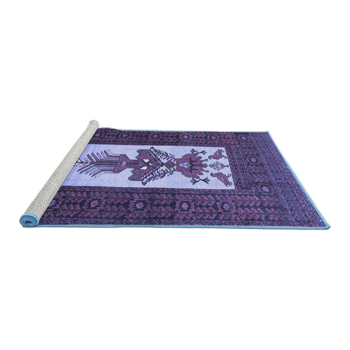 Sideview of Machine Washable Persian Blue Traditional Rug, wshtr1733blu