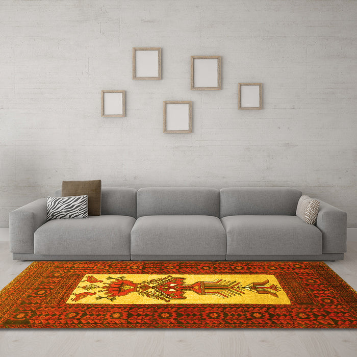 Machine Washable Persian Yellow Traditional Rug in a Living Room, wshtr1733yw