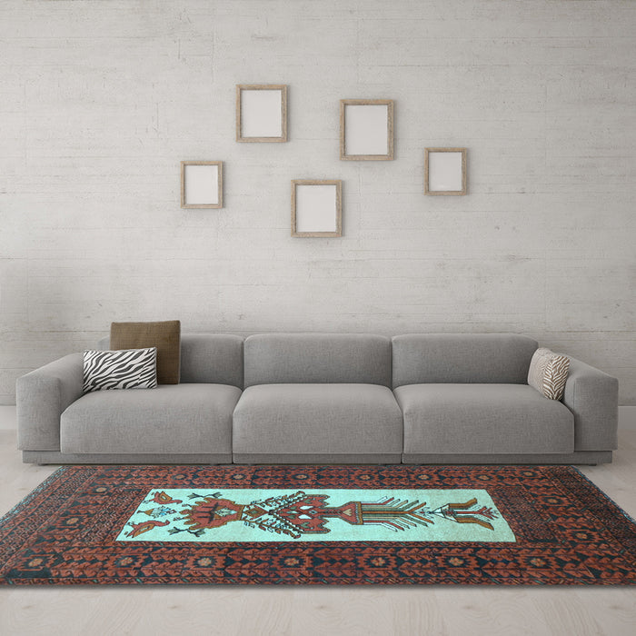 Machine Washable Persian Light Blue Traditional Rug in a Living Room, wshtr1733lblu