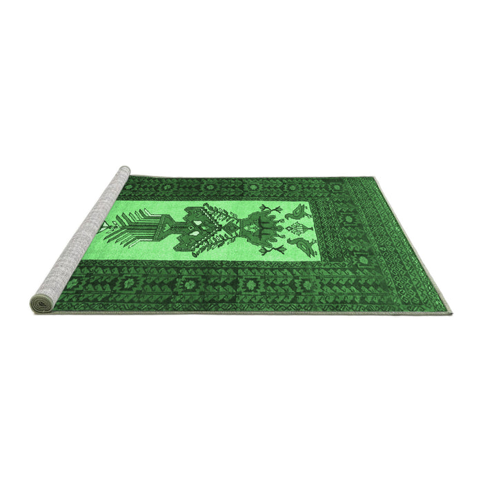 Sideview of Machine Washable Persian Emerald Green Traditional Area Rugs, wshtr1733emgrn