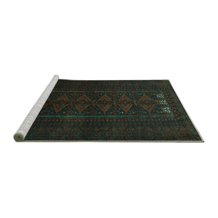 Sideview of Machine Washable Persian Turquoise Traditional Area Rugs, wshtr1734turq