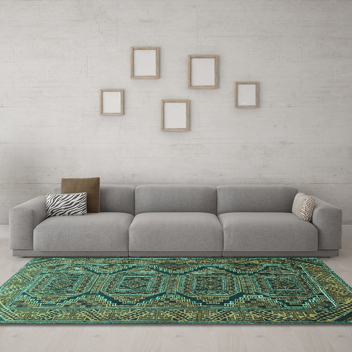 Machine Washable Persian Turquoise Traditional Area Rugs in a Living Room,, wshtr1735turq