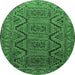 Round Machine Washable Persian Emerald Green Traditional Area Rugs, wshtr1735emgrn