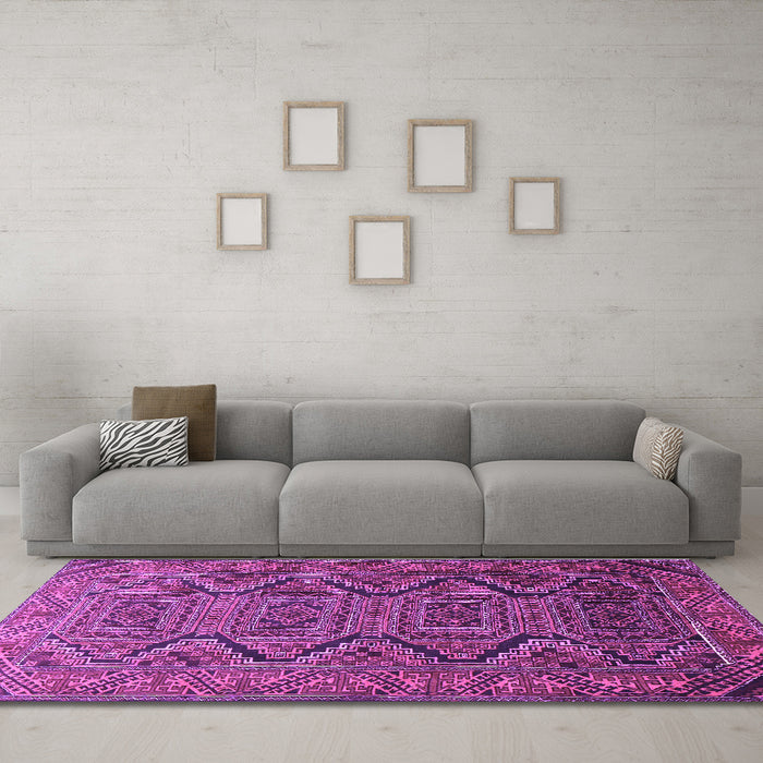 Machine Washable Persian Purple Traditional Area Rugs in a Living Room, wshtr1735pur