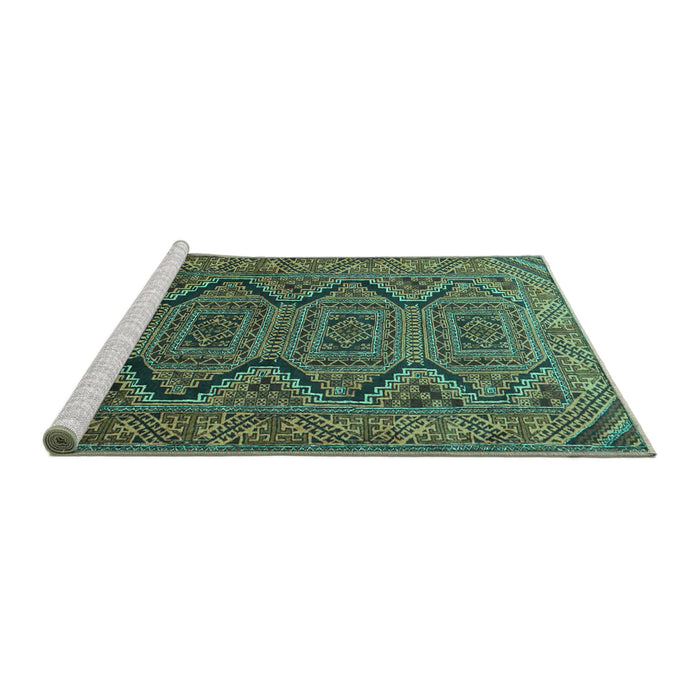Sideview of Machine Washable Persian Turquoise Traditional Area Rugs, wshtr1735turq