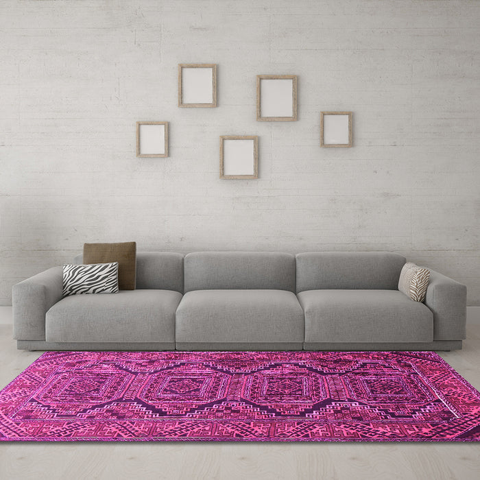 Machine Washable Persian Pink Traditional Rug in a Living Room, wshtr1735pnk