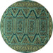 Round Machine Washable Persian Turquoise Traditional Area Rugs, wshtr1735turq