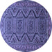 Round Machine Washable Persian Blue Traditional Rug, wshtr1735blu