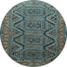 Round Machine Washable Persian Light Blue Traditional Rug, wshtr1735lblu