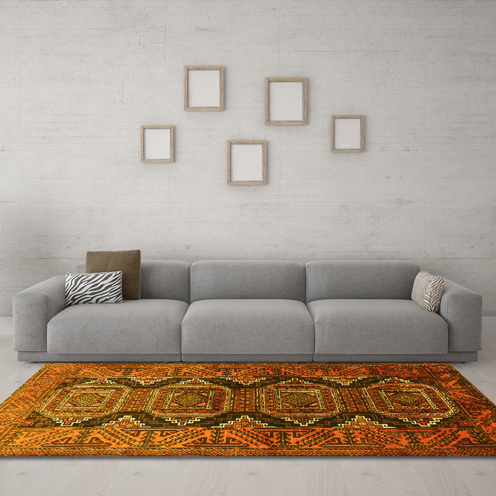Machine Washable Persian Yellow Traditional Rug in a Living Room, wshtr1736yw