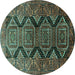 Round Machine Washable Persian Turquoise Traditional Area Rugs, wshtr1736turq