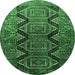 Round Machine Washable Persian Emerald Green Traditional Area Rugs, wshtr1736emgrn