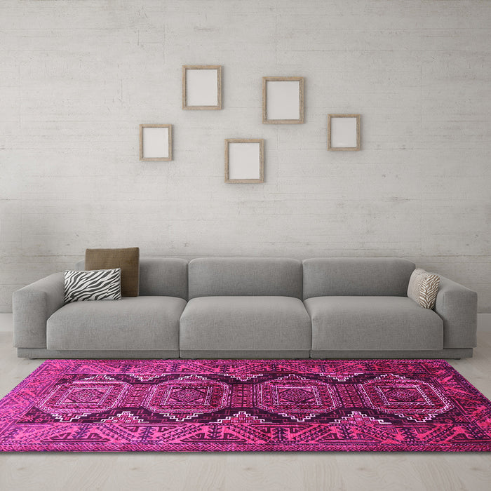 Machine Washable Persian Pink Traditional Rug in a Living Room, wshtr1736pnk