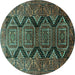 Round Persian Turquoise Traditional Rug, tr1736turq