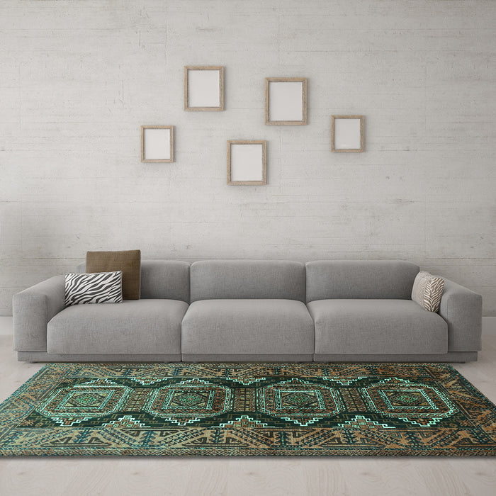 Machine Washable Persian Turquoise Traditional Area Rugs in a Living Room,, wshtr1736turq
