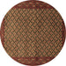 Round Machine Washable Persian Brown Traditional Rug, wshtr1737brn