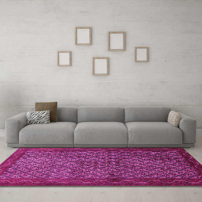 Machine Washable Persian Pink Traditional Rug in a Living Room, wshtr1737pnk