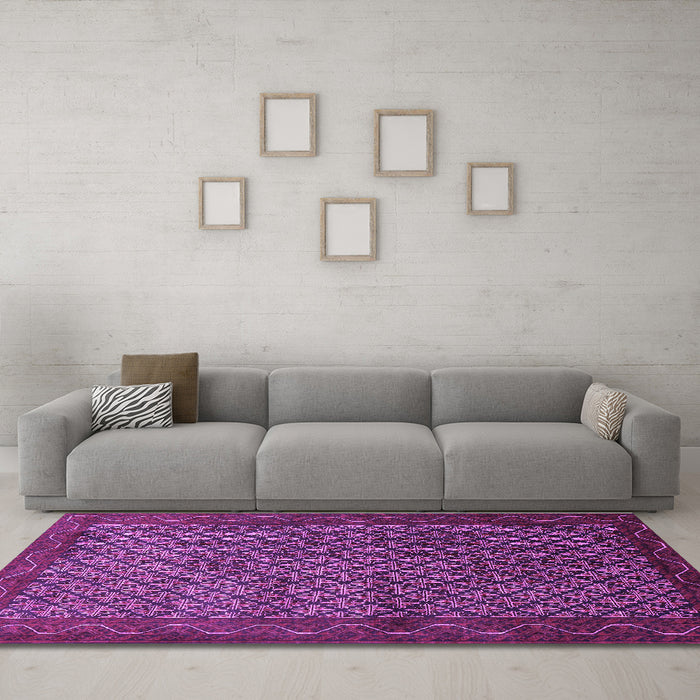 Machine Washable Persian Purple Traditional Area Rugs in a Living Room, wshtr1737pur