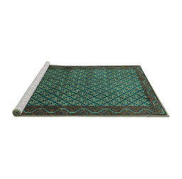 Sideview of Machine Washable Persian Turquoise Traditional Area Rugs, wshtr1737turq