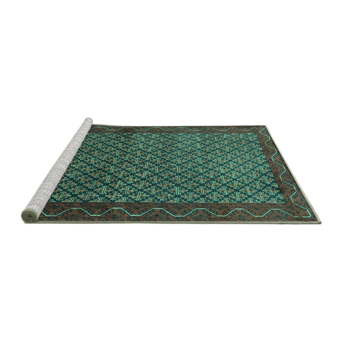 Sideview of Machine Washable Persian Turquoise Traditional Area Rugs, wshtr1737turq