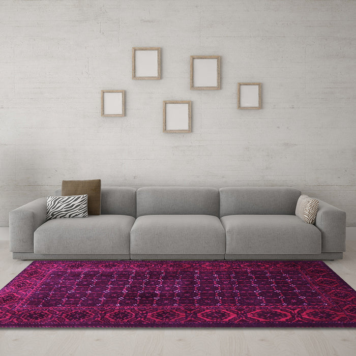 Machine Washable Persian Pink Traditional Rug in a Living Room, wshtr1738pnk