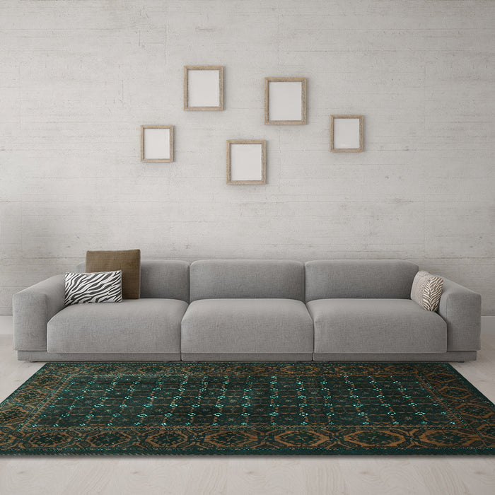 Machine Washable Persian Turquoise Traditional Area Rugs in a Living Room,, wshtr1738turq