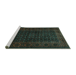 Sideview of Machine Washable Persian Turquoise Traditional Area Rugs, wshtr1738turq