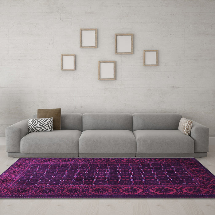 Machine Washable Persian Purple Traditional Area Rugs in a Living Room, wshtr1738pur