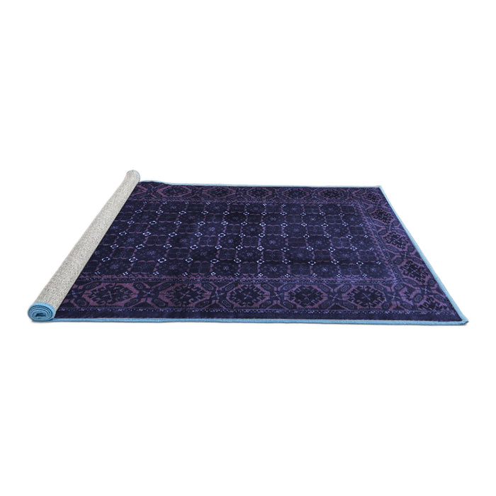 Sideview of Machine Washable Persian Blue Traditional Rug, wshtr1738blu