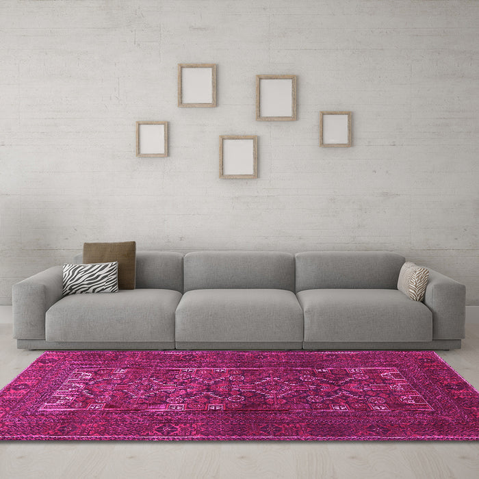 Machine Washable Persian Pink Traditional Rug in a Living Room, wshtr1739pnk
