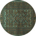 Round Machine Washable Persian Turquoise Traditional Area Rugs, wshtr1739turq