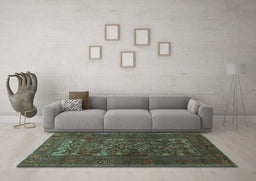 Machine Washable Persian Turquoise Traditional Area Rugs in a Living Room,, wshtr1739turq