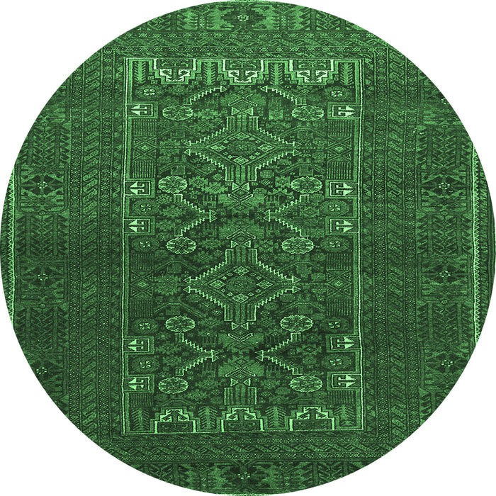 Round Machine Washable Persian Emerald Green Traditional Area Rugs, wshtr1739emgrn
