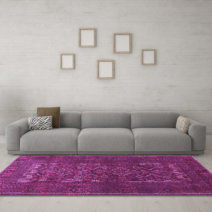 Machine Washable Persian Purple Traditional Area Rugs in a Living Room, wshtr1739pur