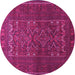 Round Machine Washable Persian Pink Traditional Rug, wshtr1739pnk