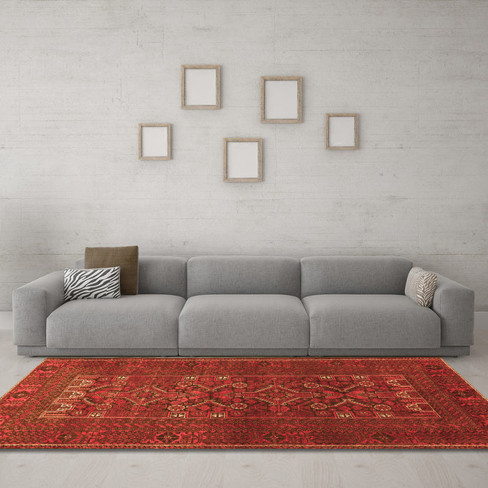 Machine Washable Persian Orange Traditional Area Rugs in a Living Room, wshtr1739org